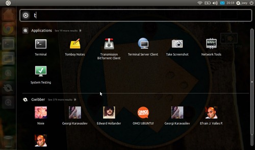 Gwibber results in the Ubuntu Dash