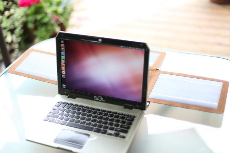 Sol laptop solar panels unfolded