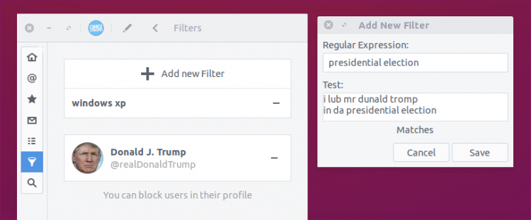 mute tweets in corebird