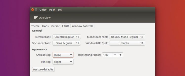 unity tweak tool fonts
