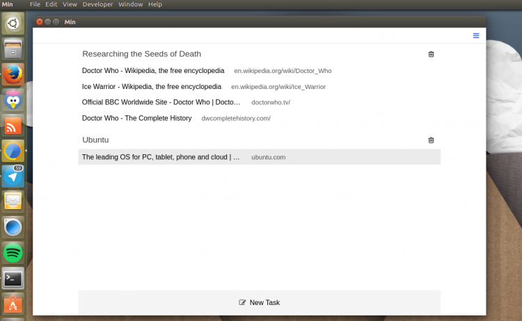 Tasks in Min Browser