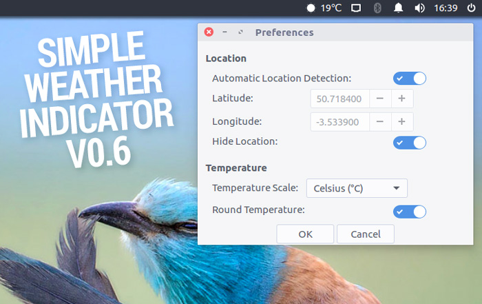 simple weather indicator settings