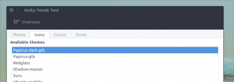 changing icon theme with unity tweak tool