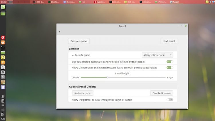 vertical panel settings cinnamon