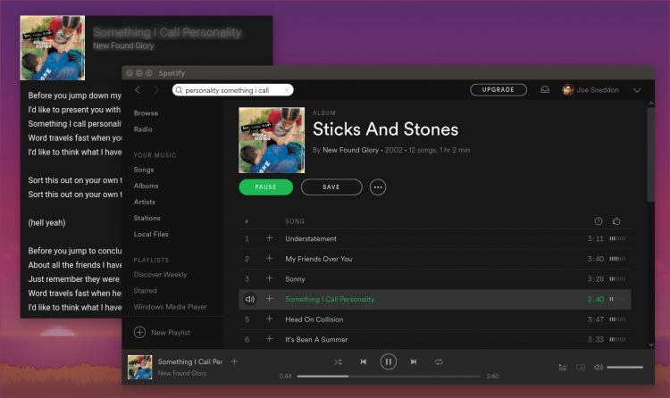 screenshot of spotify lyrics dark theme