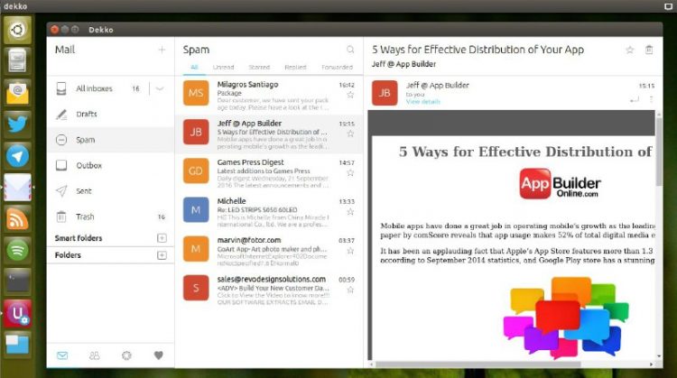 the dekko email client snap app