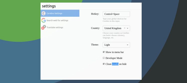 screenshot of cerebro settings