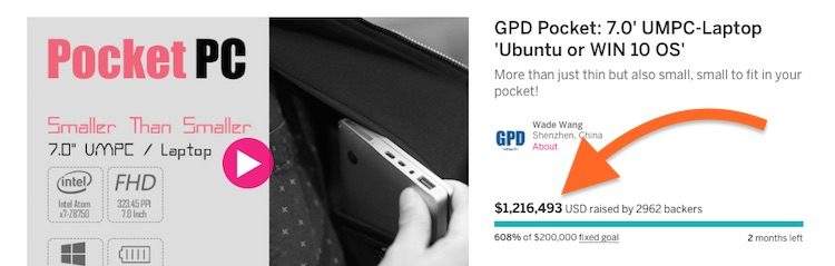 gpd pocket passes $1 million