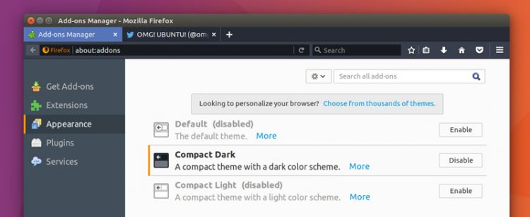 firefox dark compact theme on ubuntu