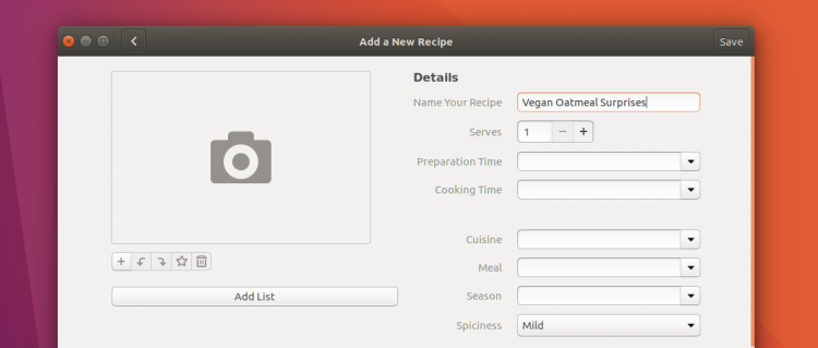 gnome recipes recipe form