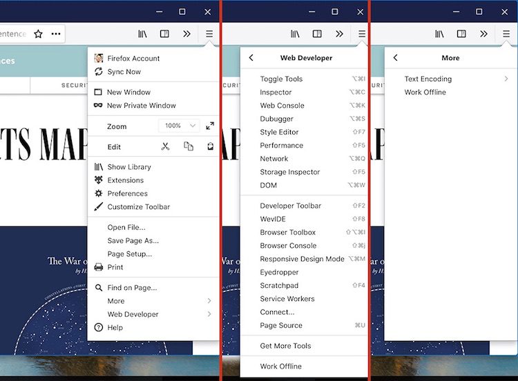 firefox 57 photon - main menu