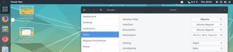 GNOME tweak Tool Fonts