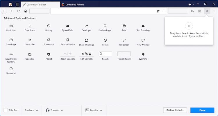 photon firefox customize page