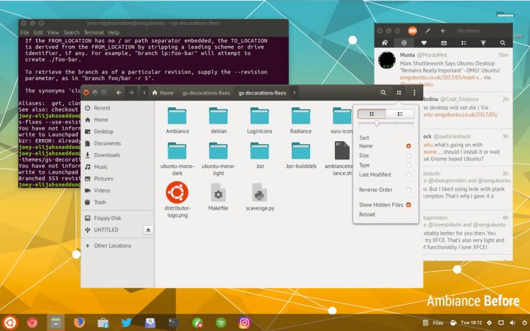 ambiance theme in gnome shell on UBuntu 17.04 BEFORE