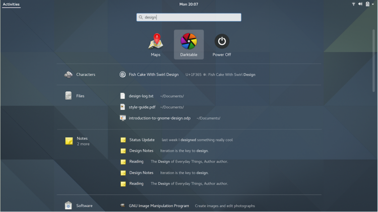 gnome shell search results list mockup
