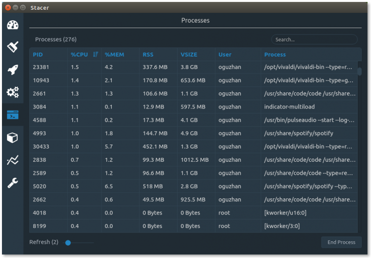stacer ubuntu app process monitor