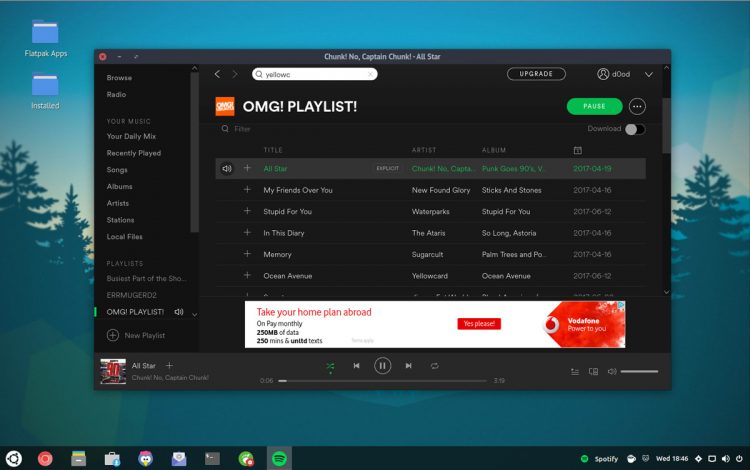 the spotify linux app flatpak running on ubuntu