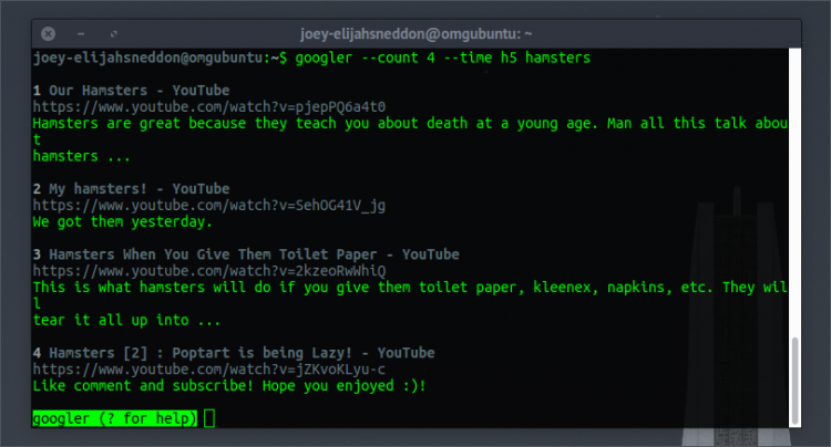 google command line search using Googler on Ubuntu