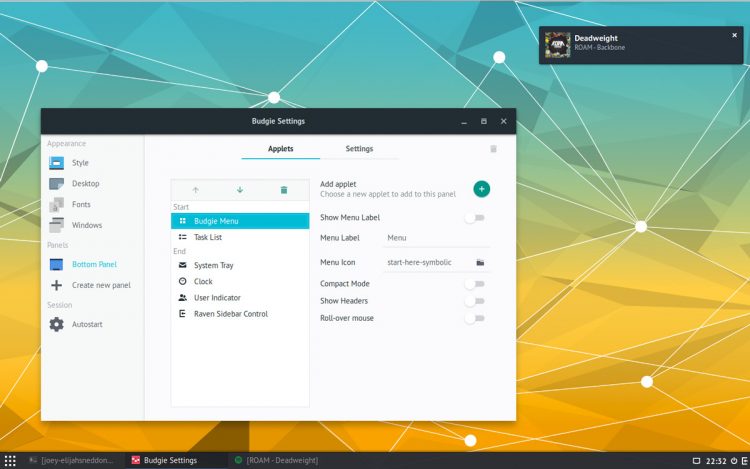 budgie desktop with single panel