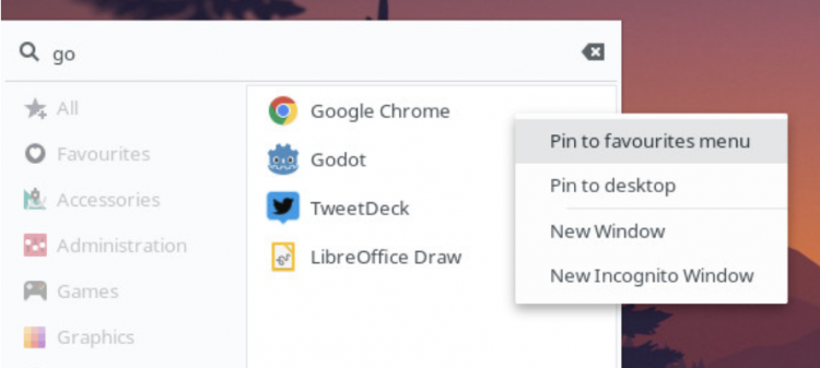 brisk menu pinning and actions