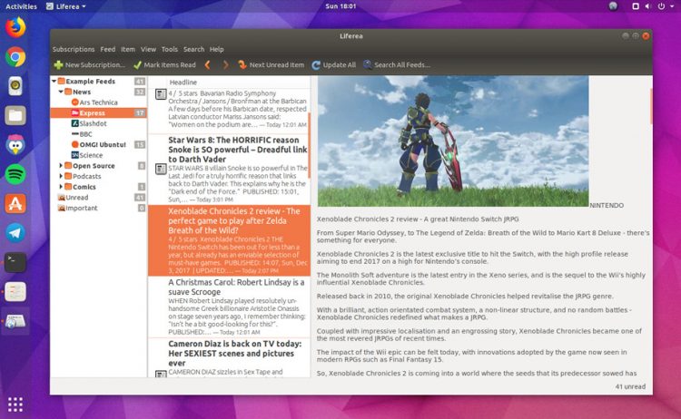 liferea feed reader app on ubuntu