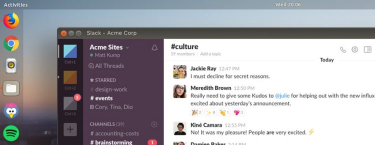 Slack Snap app on Ubuntu desktop