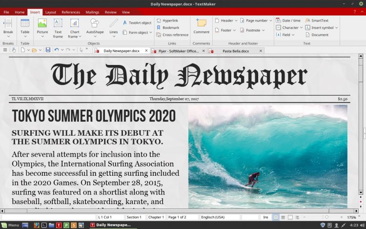softmaker 2018 screenshot running on linux mint