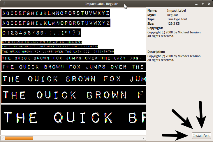 Font install window in GNOME 2.28.