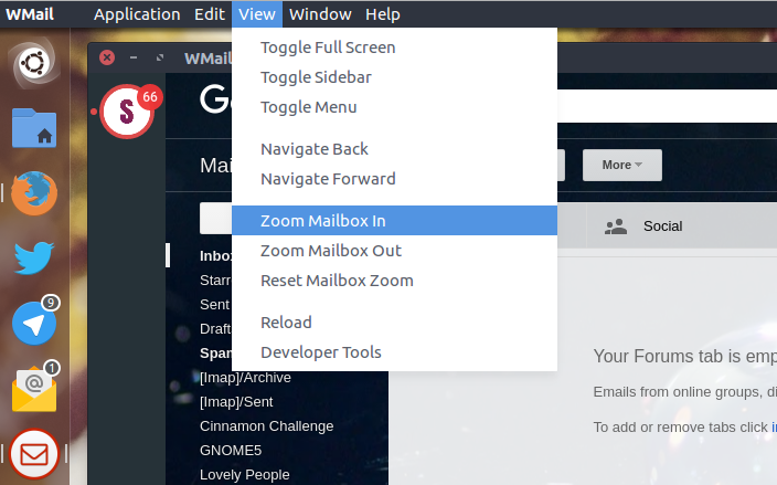 menu de vista Wmail