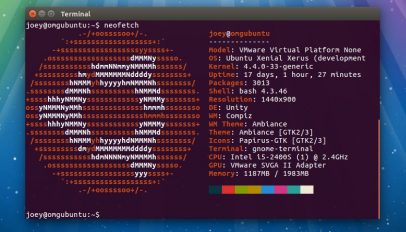 neofetch running in GNOME terminal on Ubuntu 16.04