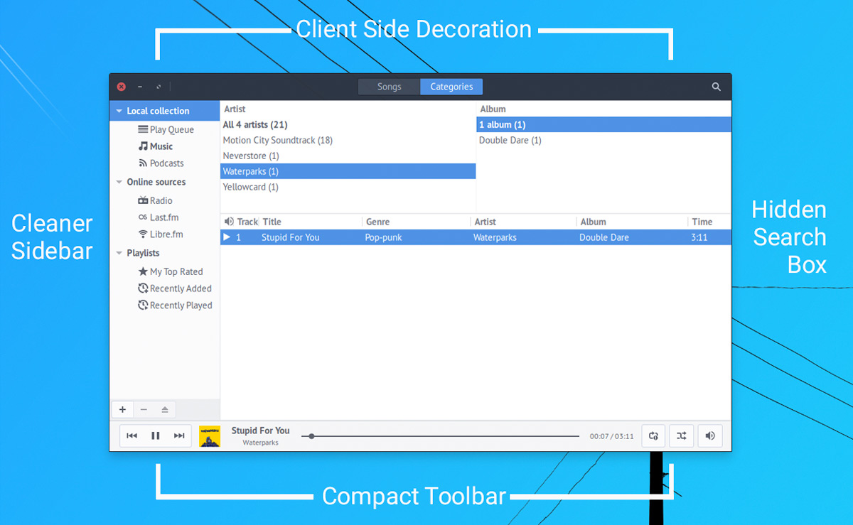 Rhythmbox Alternative Toolbar Overview