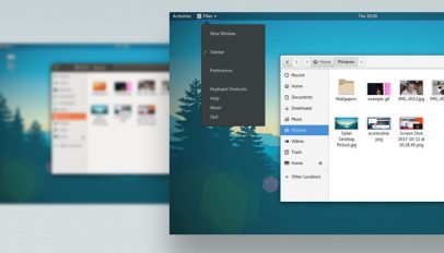 GNOME screenshot with app menu in view