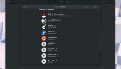 GNOME Boxes Distribution Selection