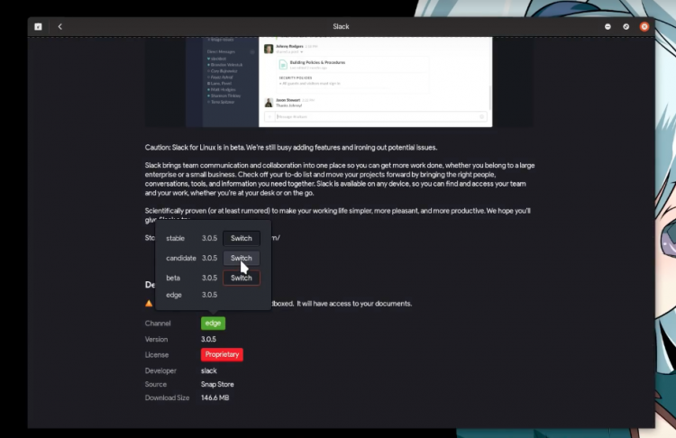 snap channels in ubuntu software