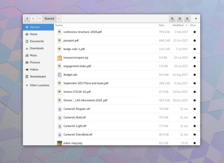 GNOME 3.28 nautilus file favouriting