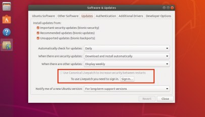 canonical kernel live patch option in ubuntu 18.04