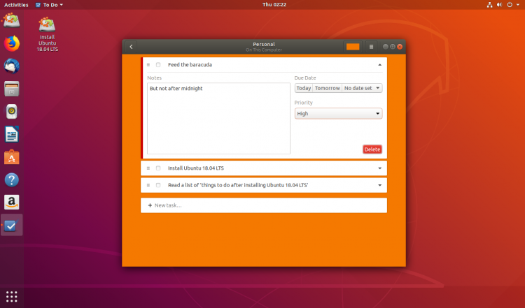 To Do app in Ubuntu 18.04 LTS.