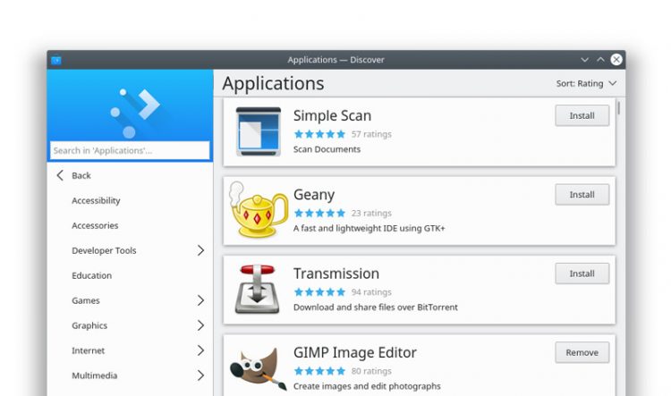 KDE Discover in Plasma 5.13
