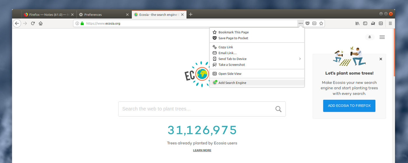 Adding search engine in Firefox 61