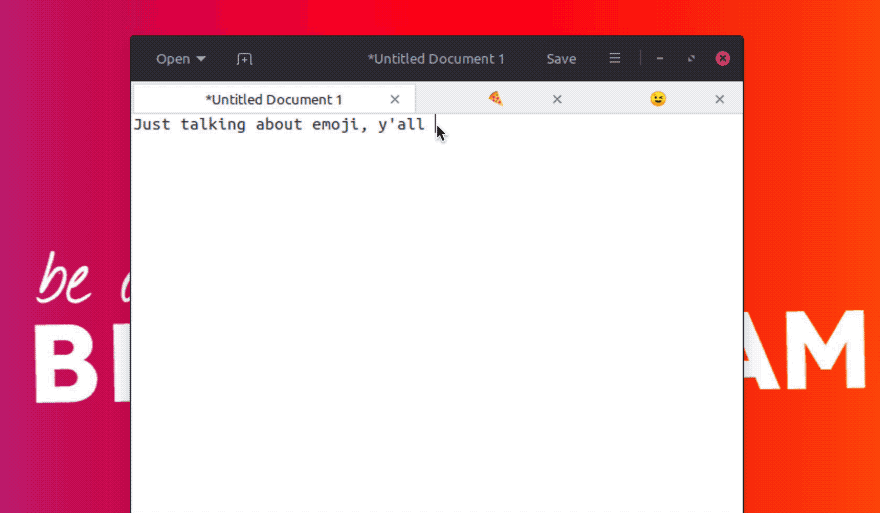 Animated gif showing how to use emoji on ubuntu
