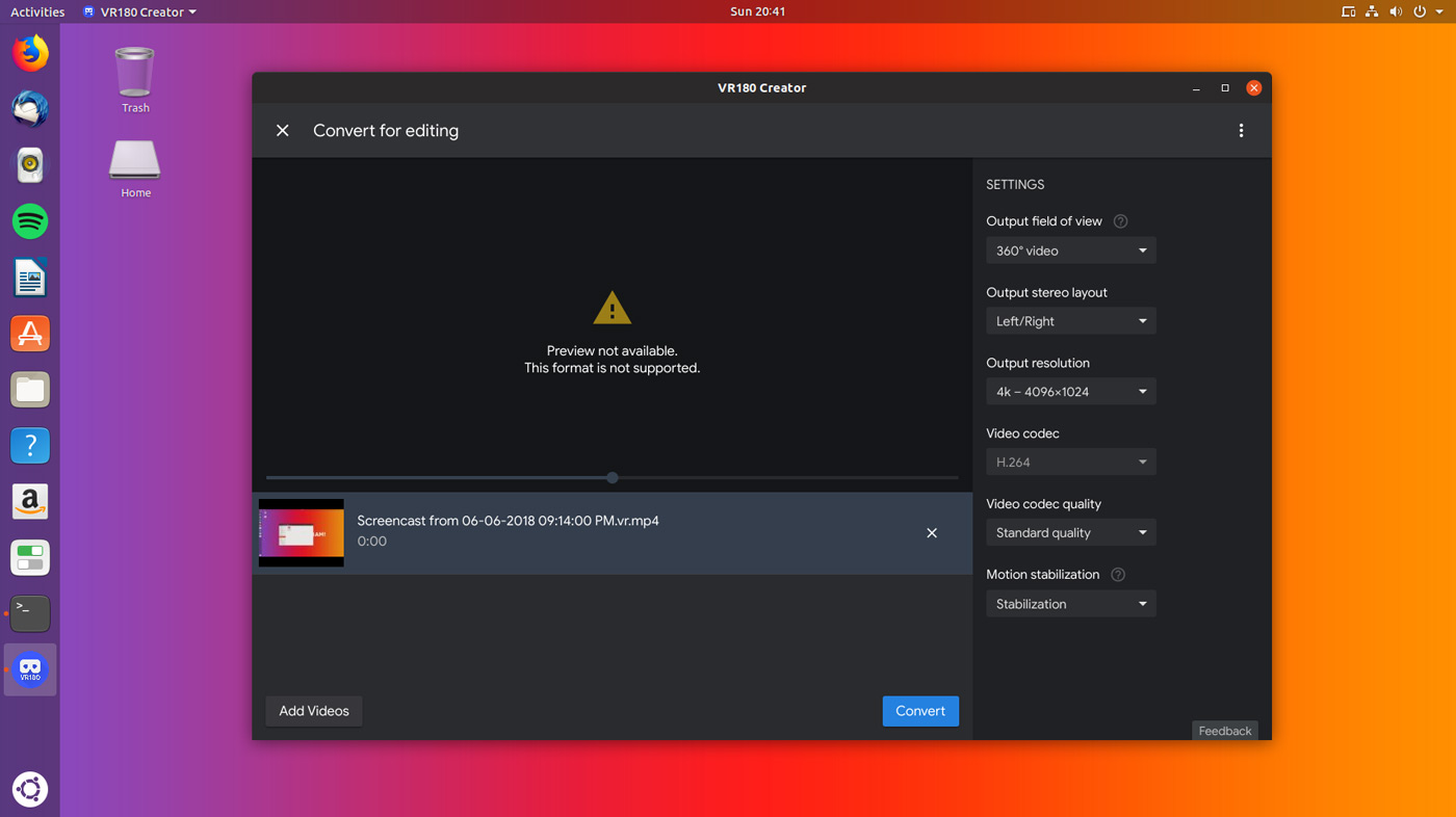 VR180 Creator Running on Linux Desktop