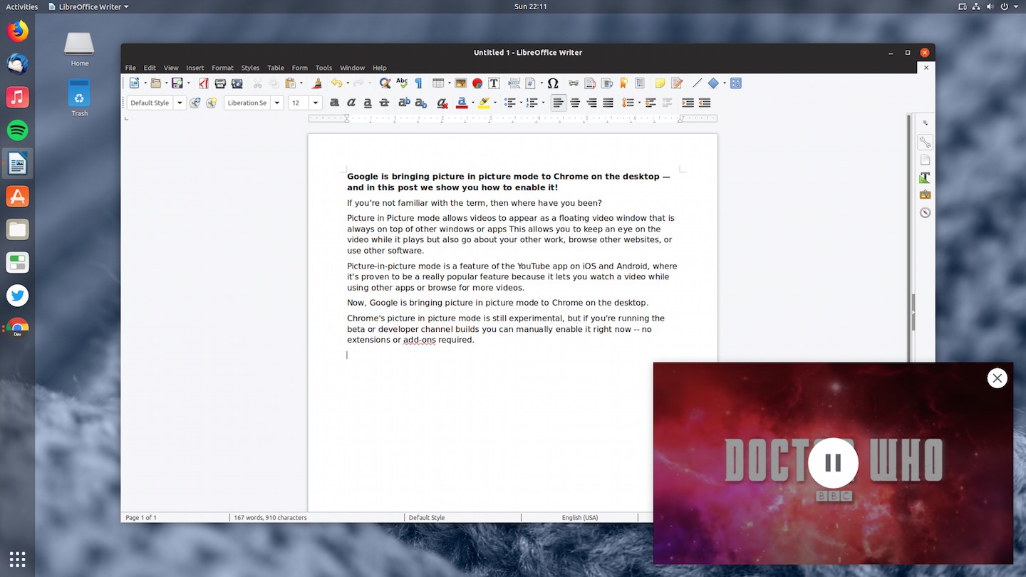 Watching a video in picture in picture mode in chrome