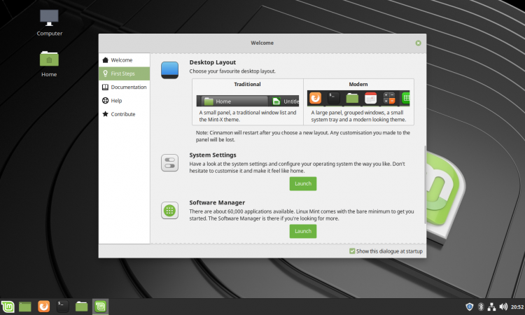 Linux Mint 19.1 Welcome Screen