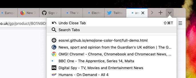 Firefox tab search shortcut