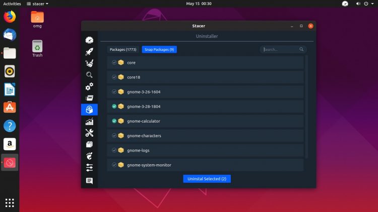 Stacer system tool snap app removal feature