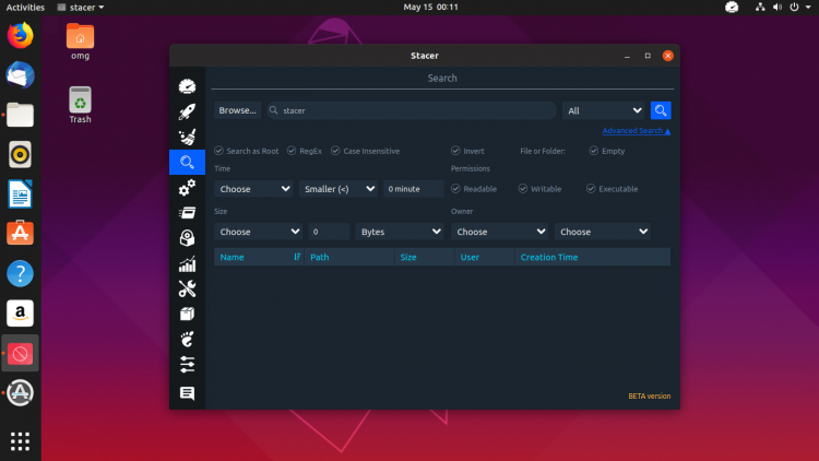 Stacer system tool file search feature