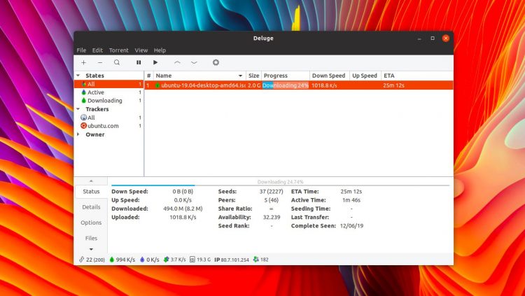 deluge 2.0 stable release running on Ubuntu