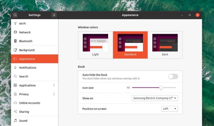 dark mode setting in Ubuntu 20.04