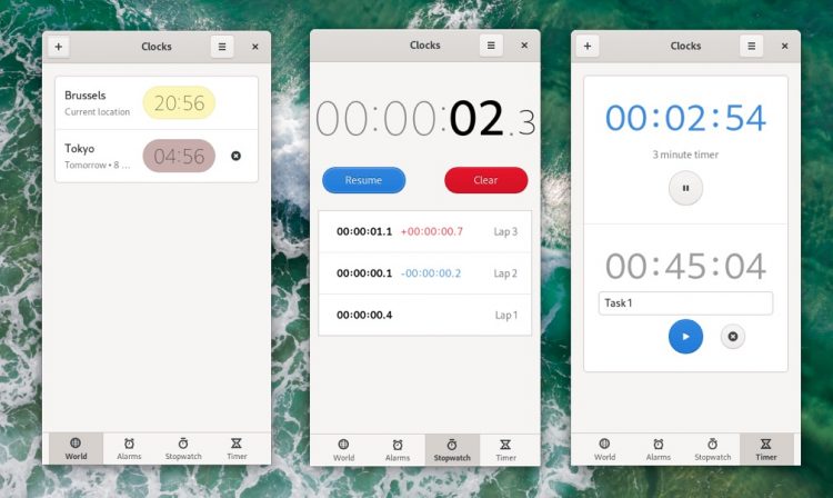 GNOME Clocks 3.36 mobile