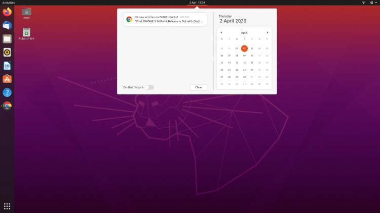 Ubuntu 20.04 screenshot showing app notification